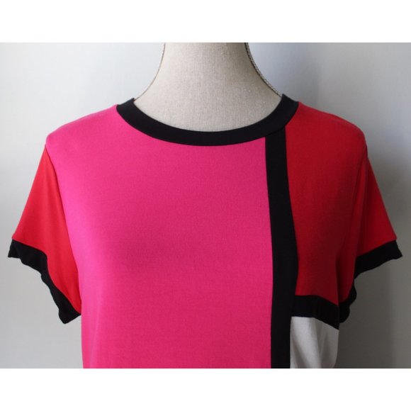 August Silk Red Pink Mondrian Color Block T-shirt - Picture 4 of 8